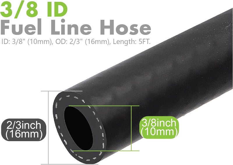 Jeemiter 3/8" ID Fuel Line Hose 5FT - SAE 30R7 Replacement Kit with 10 Clamps for Gas, Oil, Coolant - Fits Small Engines, Tractors, Automotive & Marine Use - Image 3